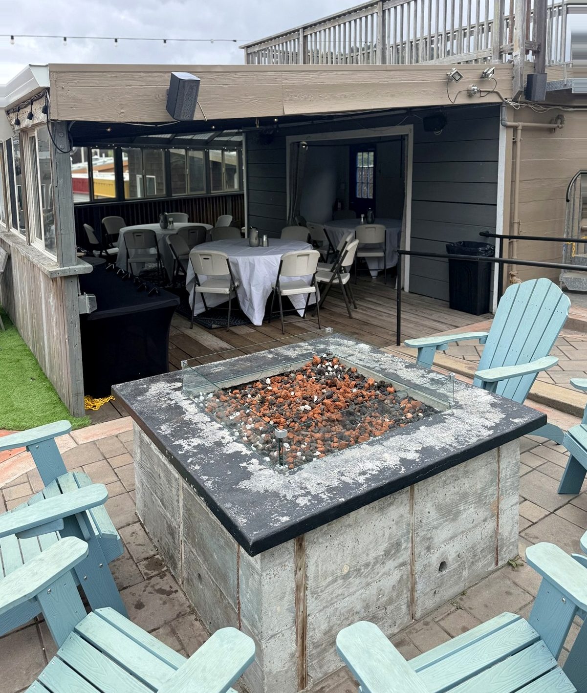 Fire pit just outside the covered event room